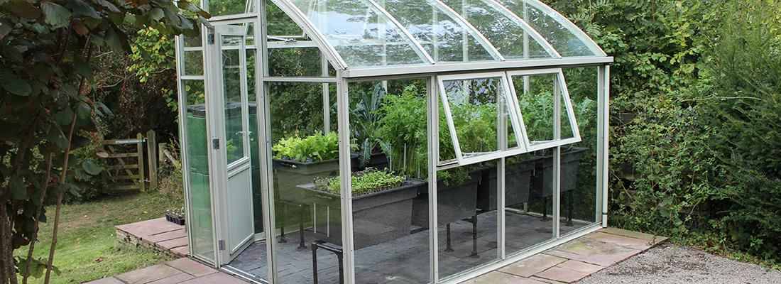 Our greenhouse equipped with modular self-watering raised beds